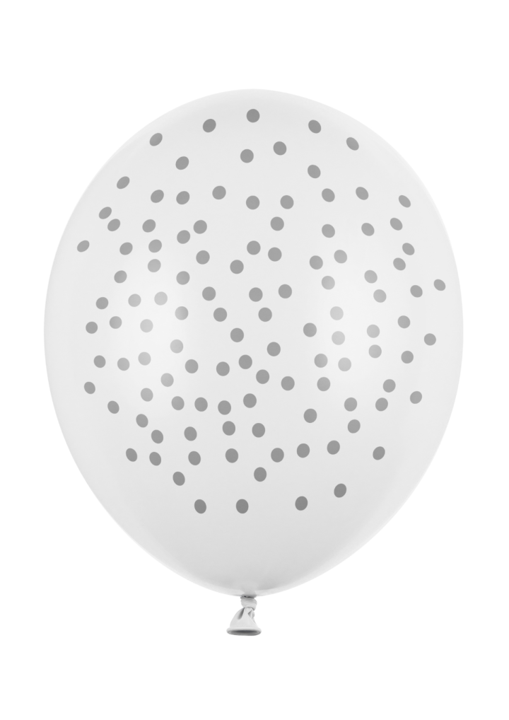 Balon biały w srebrne kropki